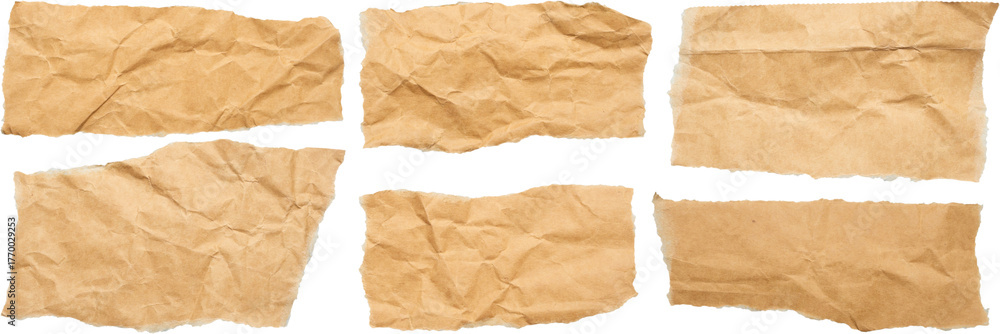 Obraz premium piece of brown paper tear set isolated on white background