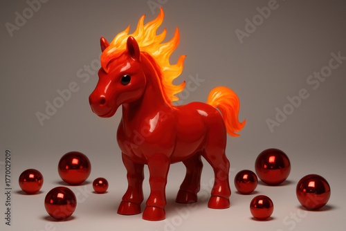 Fiery Red Horse with Ornaments – New Year 2026