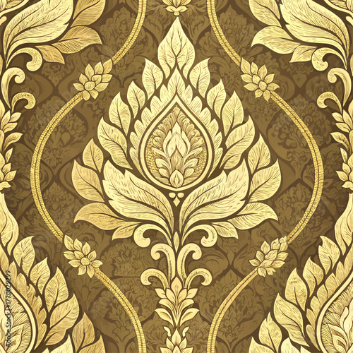 Neo ,Thai pattern, prominent, golden, luxury, vector ,Kanok pattern, high resolution, golden, brown, background, designed, urban ,fashion , wallpaper,