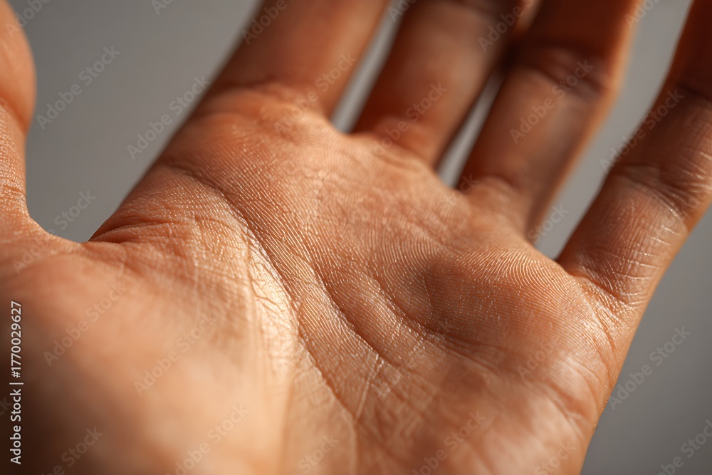 Fototapeta premium A young hand with soft skin but with details beginning to show, such as small folds.