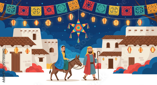 Photos Mary Joseph and a donkey travel through a town lit by lanterns and a piñata bene