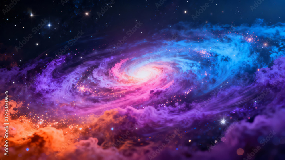 Fototapeta premium Vibrant Spiral Galaxy with Colorful Nebula in Outer Space