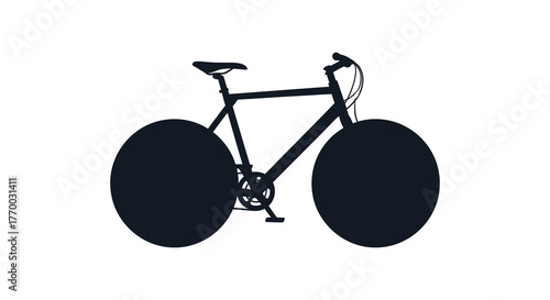 A stark black silhouette of a vintage bicycle with large solid wheels against a clean white background
