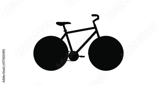 A simple black silhouette of a bicycle with large oval wheels against a white background silhouette