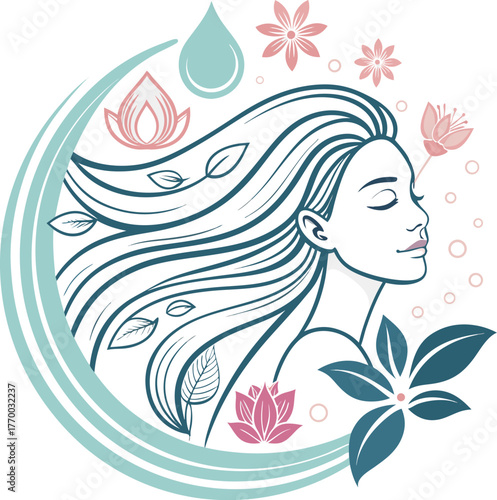 Beauty salon and spa doodle set. Skin care and natural treatment, natural cosmetics concept, time for yourself. Spa with aroma oil, nail file, sleep mask and other care items.