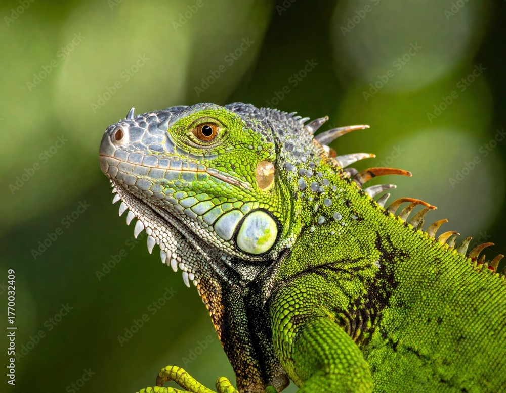 Obraz premium Green Iguana Portrait - A Close-Up of Natures Reptilian Beauty.