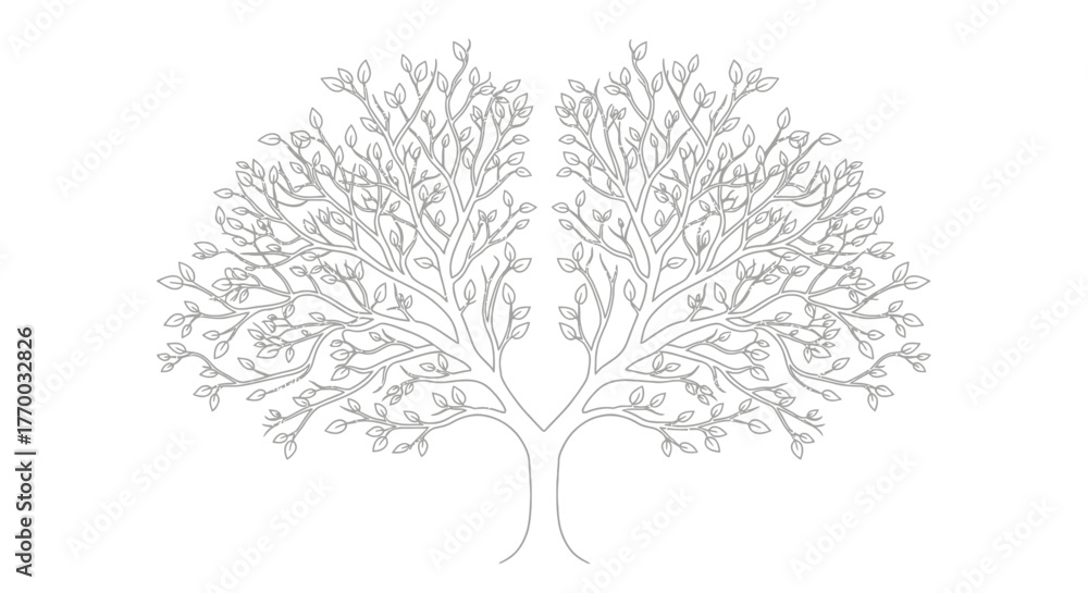 Fototapeta premium Symmetrical tree illustration with branches and leaves in a simple elegant style art