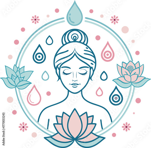 Beauty salon and spa doodle set. Skin care and natural treatment, natural cosmetics concept, time for yourself. Spa with aroma oil, nail file, sleep mask and other care items.