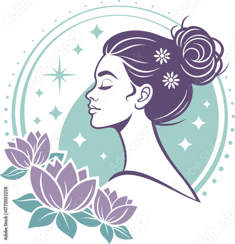 Beauty salon and spa doodle set. Skin care and natural treatment, natural cosmetics concept, time for yourself. Spa with aroma oil, nail file, sleep mask and other care items.