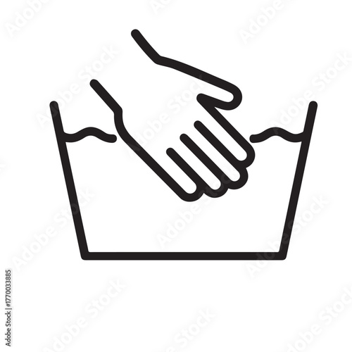 Hand Wash Laundry Symbol Outline Icon - Delicate Clothing Care Vector