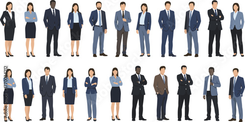Business silhouettes, professional people, corporate attire, office team, career diversity, formal dress, workplace icons, confident pose, employee group, business concept, vector illustration