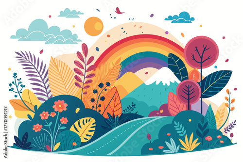 autumn landscape with trees colorful abstract pattern background. template summer concept. vector illustration	