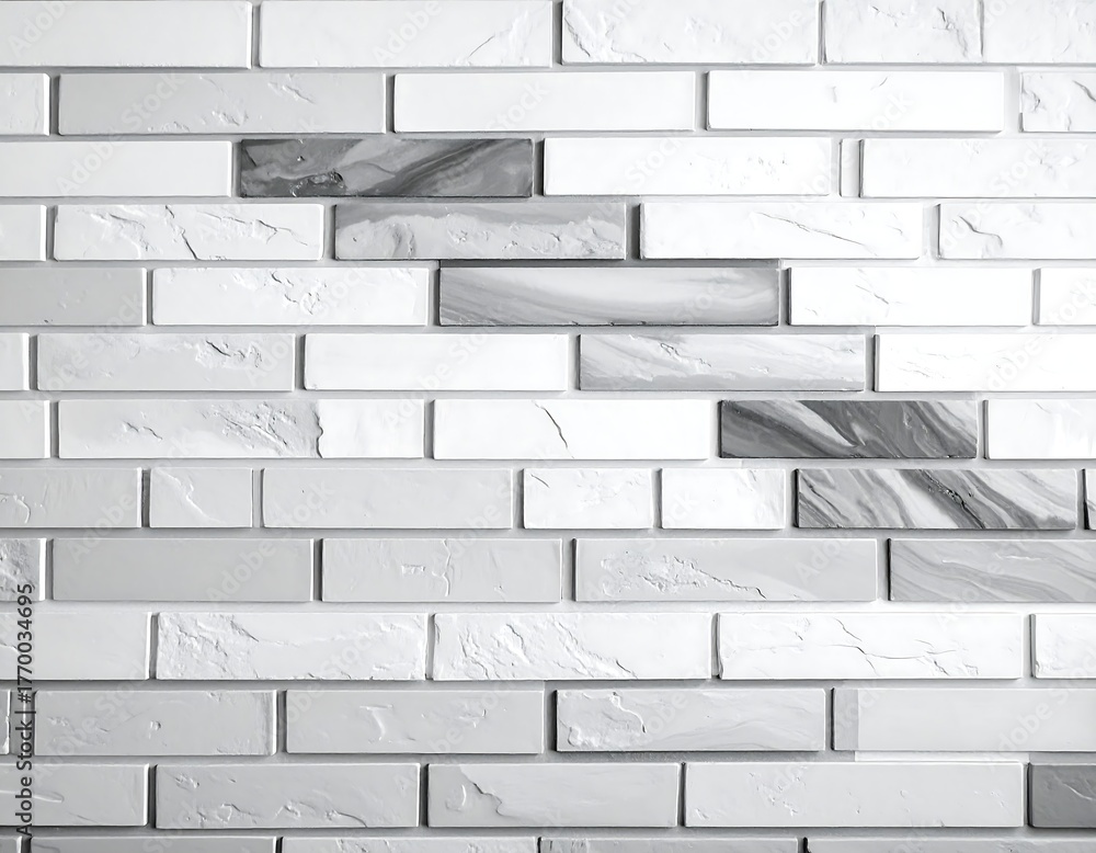 Fototapeta premium A textured wall design featuring white and gray brick-like tiles