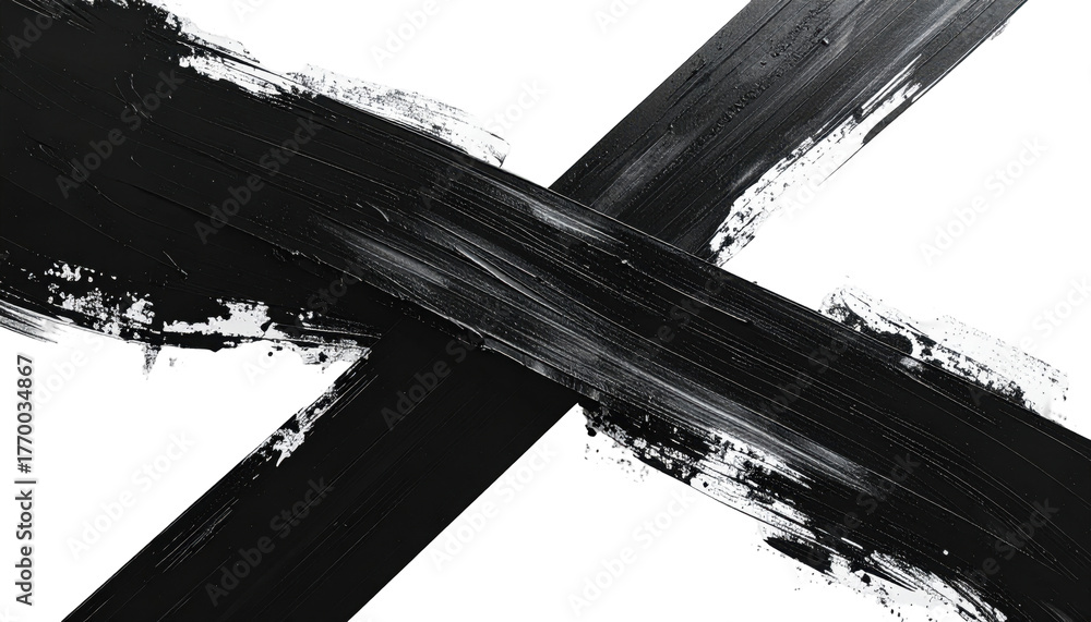 Fototapeta premium Abstract Black and White Brushstroke Design on Transparent Background with Dynamic Textures