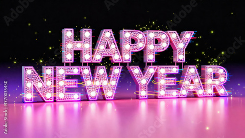 Colorful illuminated 'HAPPY NEW YEAR' text for festive celebration