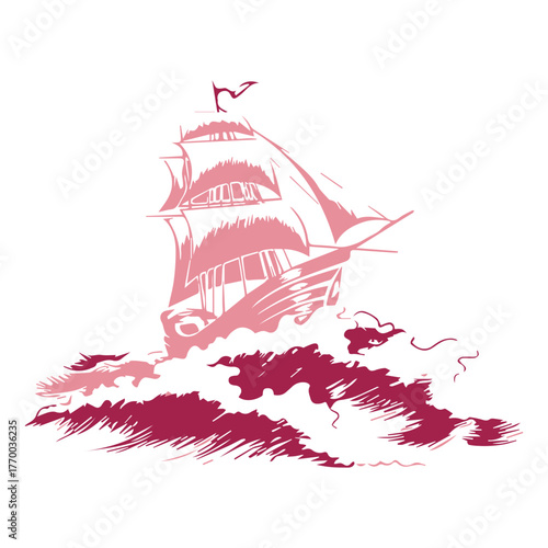 Sailing Ship in Rough Seas