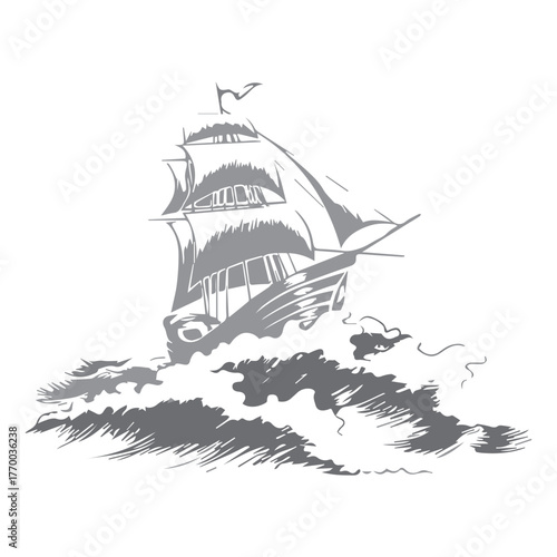 Ship Sailing on Waves