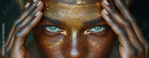 Young Man Embracing Cultural Legacy with Golden Touch