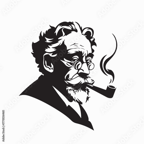 Intelligent Old Professor Smoking Cigar Vector isolated on white background
