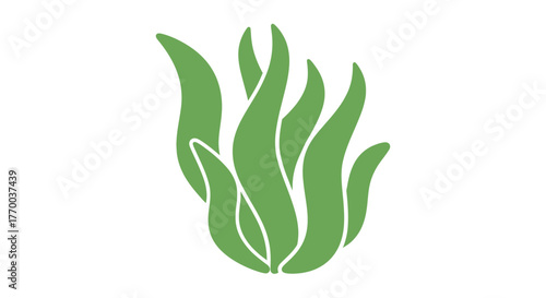 Stylized green plant illustration resembling grass or seaweed on a clean white background.