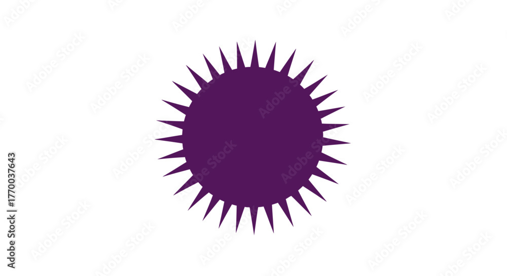 Fototapeta premium Purple spiky sun-like shape on a white background.