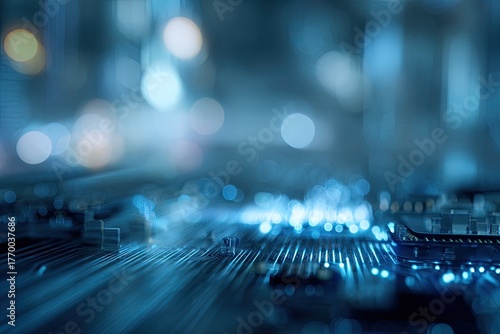 Wallpaper Mural Close-up of a circuit board with blue bokeh, implying technology or data Torontodigital.ca