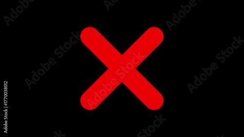 Animated A red 'X' mark on a white background. Refus, cancel, rejection, wrong choice sign. Symbol on a white background, chroma key. cross animation