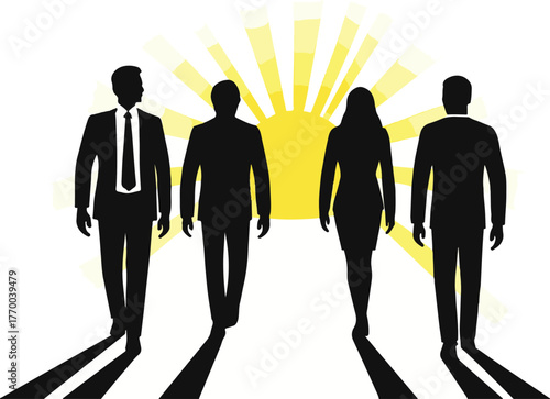 silhouettes of a business team standing together