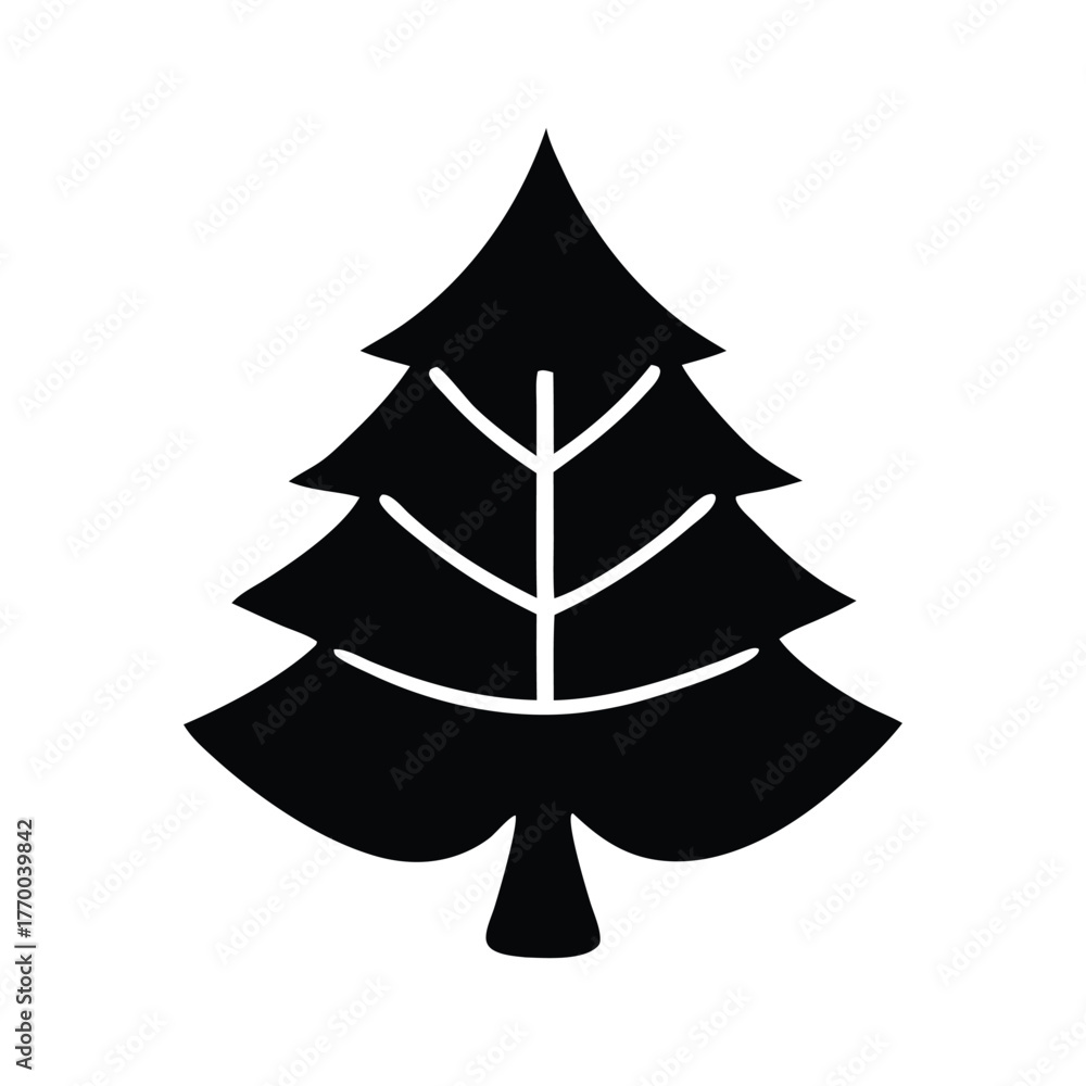 Fototapeta premium Black silhouette of a Christmas tree, symbolizing winter holidays and festive decorations