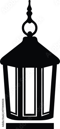 Silhouette vector lantern hanging indoors or outdoors, decorative lighting