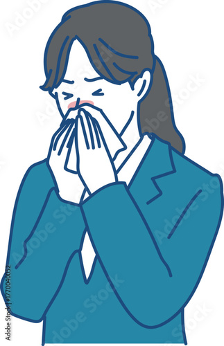  鼻をかむビジネススーツの女性のイラスト素材
