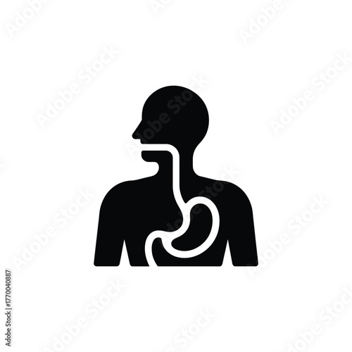 Human silhouette showing esophagus and stomach anatomy in a simple icon