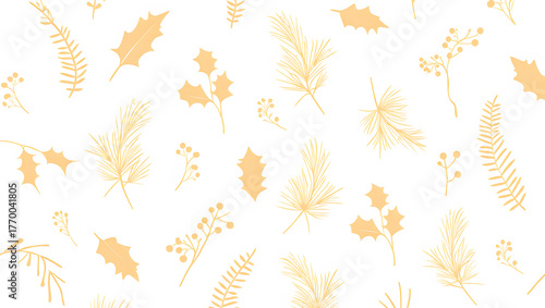 Delicate Yellow Christmas Plant Pattern on White Background image photo