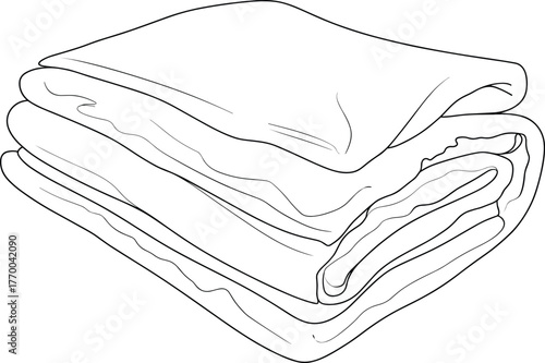 CAD streetwear flat vector illustration, folded blanket sketch, cozy textile drawing, soft fabric layers, home decor design, fleece cotton bedding art