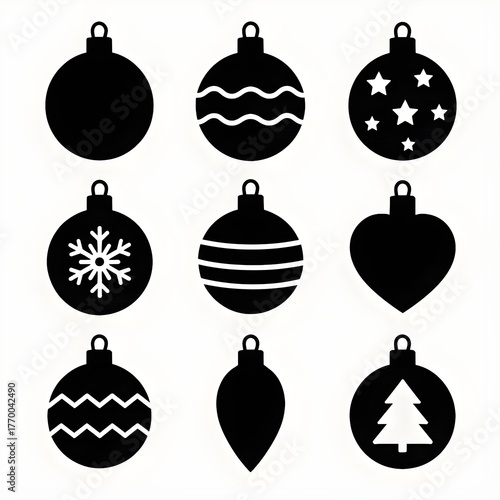 Christmas Ball silhouette set, Christmas ornament silhouette vector art
