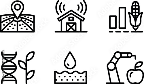 Modern agriculture technology icons set for smart farming and agribusiness concepts vector