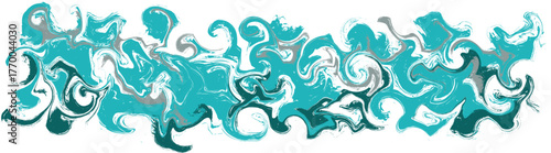 Swirling turquoise abstract pattern creates flowing water effect on white backdrop, evoking a sense of calmness and fluidity, perfect for modern designs.