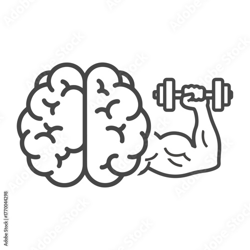 Brain Lifting Dumbbell Symbolizing Mental Strength and Cognitive Power, Intellectual Fitness and Brain Training Concept