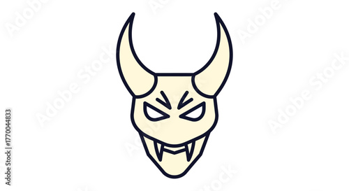 traditional japanese oni mask illustration with fangs and horns fierce demon ideal for cultural or horror themes.