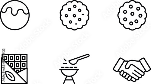 Minimalist line art icons set food and social symbols simple outline graphics for digital design projects vector