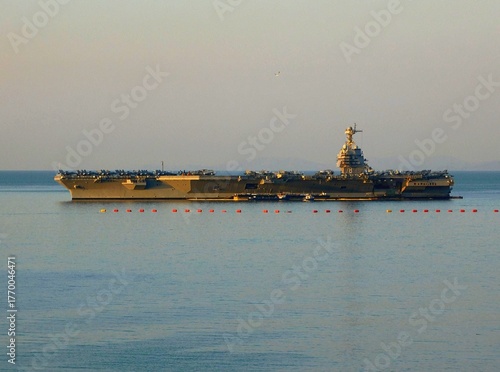 The USS Gerald R. Ford aircraft carrier at Piraeus, Greece