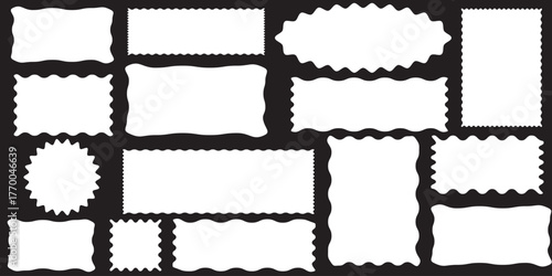 Set of with zigzag frames edge red color silhouette scalloped scallop edge shape rectangle shape with zigzag edge frame square shape various with scallop edge rectangle shape