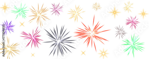 colorful burst of stars and simple flowers on a transparent background, celebratory abstract design. Png vector stock