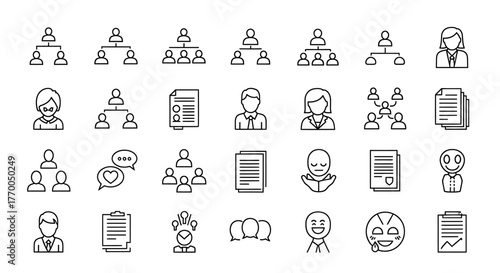 Business Management, People, and Communication Line Icons Set for Organizational Structure