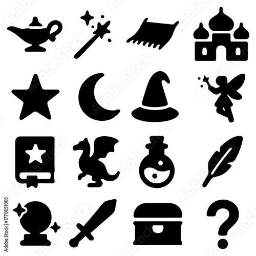 Magical Elements Icons: A collection of charming icons, each symbolizing elements of magic and fantasy. Perfect for adding a touch of enchantment to any project.