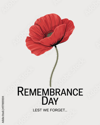 Remembrance Day Poppy Flower Tribute Lest We Forget Illustration