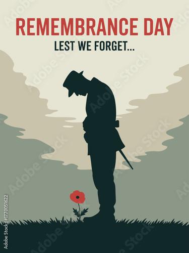 Remembrance Day with Soldier Silhouette and Poppies Design