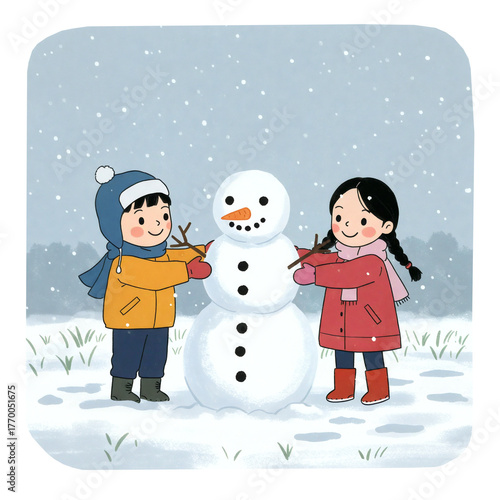 겨울 눈사람 어린이