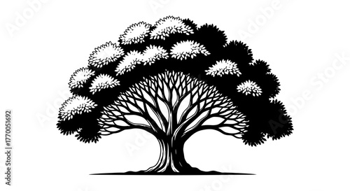 Elegant Black and White Tree Vector Illustration Symbolizing Nature's Strength and Growth