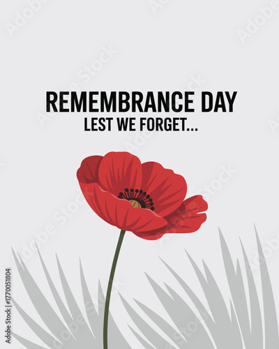 Remembrance Day Poppy Flower Tribute Lest We Forget Illustration